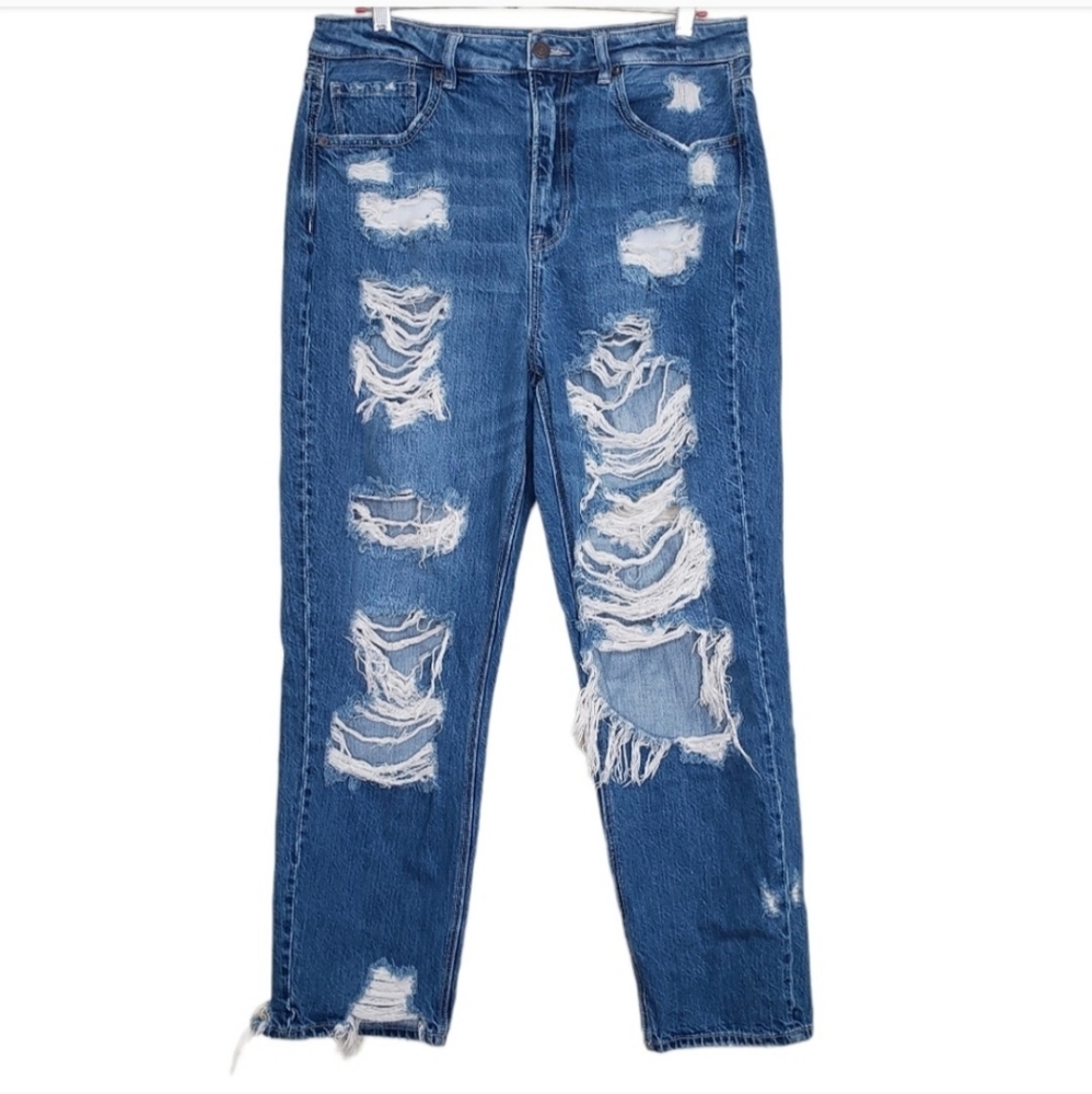 American Eagle AEO Comfort Stretch Waistband High Rise Destroyed Mom Jean